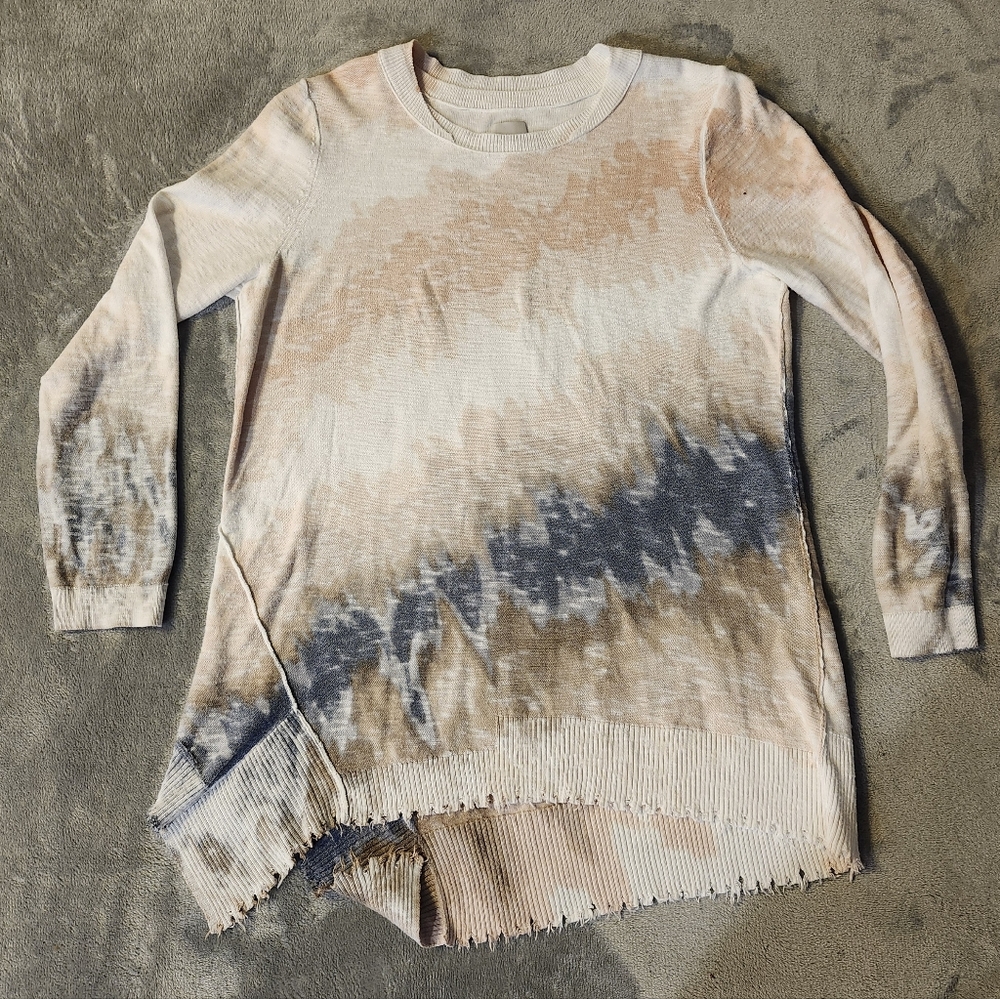 Nic & Zoe Women Angle Sweater Sz Med Fringed Hem Tie-Dye Pullover Boho  Stretch